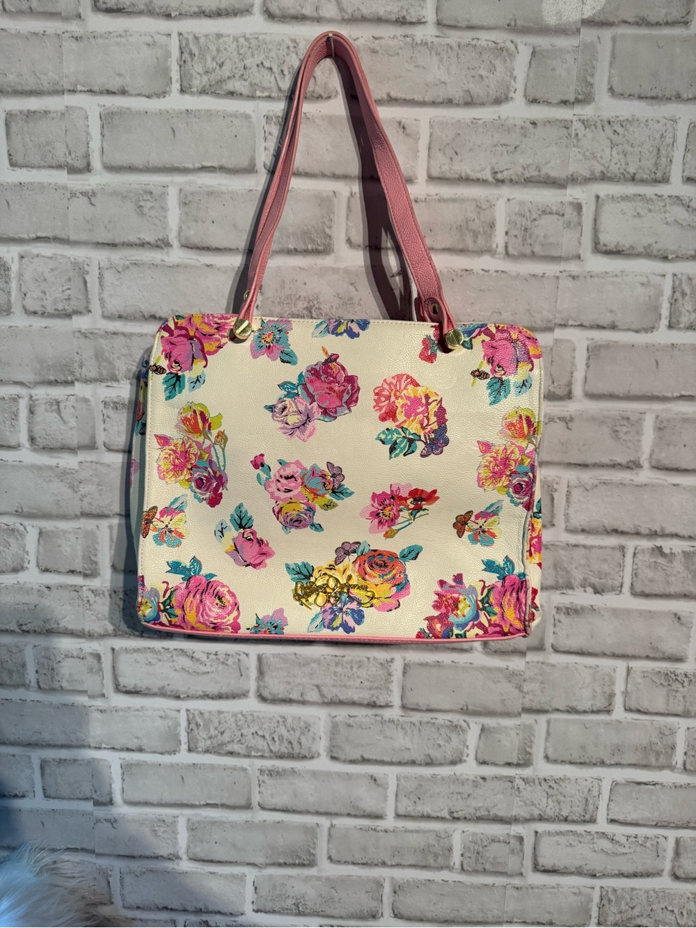 Betsey Johnson Pink Bow Floral Tote Bag Cottagecore Glam - Picture 4 of 8